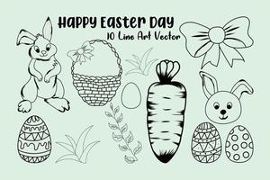 Páscoa coloração Páginas fofa desenho animado mão desenhando Páscoa vetor coelhos, flores, Páscoa ovos, bolos de copo, cestos, frango, cenouras, vetor