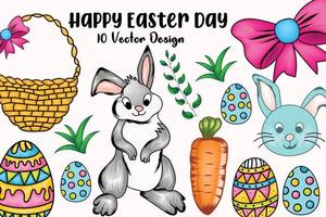 feliz Páscoa dia clipart coelho, cenoura, coelhinho, ovos, e Relva com vetores desenhos