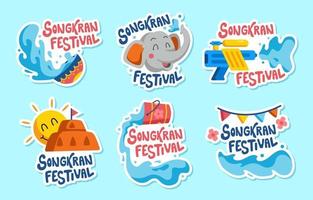 coleção de adesivos do festival songkran vetor