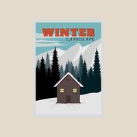 cabine inverno panorama vetor poster ilustração Projeto Nevado fundo plano ilustração Projeto