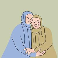 mãe muçulmana e filha abraçando vetor