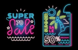 Grande venda de verão na lâmpada Neon Banner sinal Vector