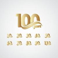 100 anos de celebração de aniversário ilustração de design de modelo de vetor de logotipo de ouro elegante