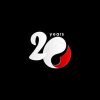20 anos de comemoração de aniversário número vermelho e branco ilustração vetorial de design de modelo vetor