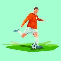 Jogador de futebol criativo chuta a ilustração vetorial de bola
