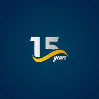 15 anos de comemoração de aniversário elegante branco amarelo azul logotipo modelo vetorial ilustração de design