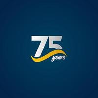 75 anos de celebração de aniversário ilustração de design de modelo de vetor de logotipo azul amarelo elegante branco