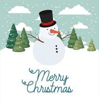cartão de feliz natal com boneco de neve vetor