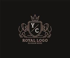 inicial yc carta leão modelo de logotipo de luxo real em arte vetorial para restaurante, realeza, boutique, café, hotel, heráldica, joias, moda e outras ilustrações vetoriais. vetor