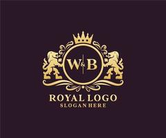 modelo de logotipo de luxo real de leão de carta inicial wb em arte vetorial para restaurante, realeza, boutique, café, hotel, heráldica, joias, moda e outras ilustrações vetoriais. vetor