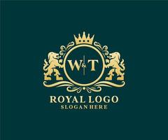 modelo de logotipo de luxo real de leão de letra inicial em arte vetorial para restaurante, realeza, boutique, café, hotel, heráldica, joias, moda e outras ilustrações vetoriais. vetor