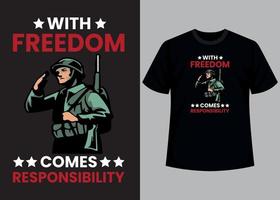 com liberdade vem responsabilidade tipografia t camisa Projeto vetor
