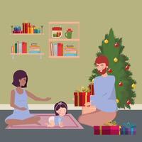 família interracial comemorando o natal em casa vetor