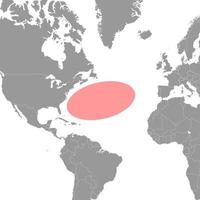 mar de sargaço no mapa do mundo. ilustração vetorial. vetor