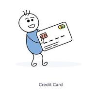 personagem de desenho animado segurando cartão de crédito vetor