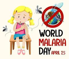 logotipo do dia mundial da malária ou banner com sinal de mosquito vetor