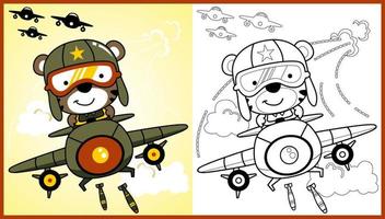 vetor desenho animado do fofa Urso soldado em militares avião, coloração página ou livro