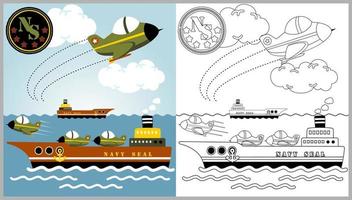 mar guerra frota desenho animado, vetor desenho animado ilustração, coloração livro ou página