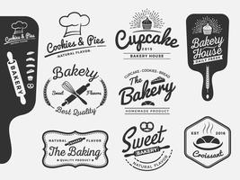Conjunto de design de rótulos de logotipo de padaria e pão vetor