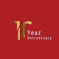 10 anos de celebração de aniversário ouro vermelho fundo cor vetor modelo design ilustração