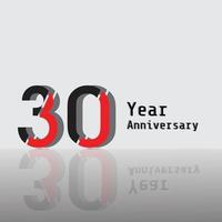 Celebração de aniversário de 30 anos, preto, vermelho, ilustração, modelo, vetorial vetor