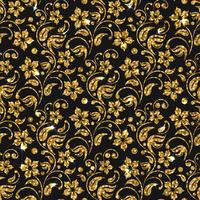 Padrão de Damasco sem costura vector com flores. Design padrão de glitter dourado. Fundo floral de ouro.