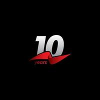 10 anos de celebração de aniversário ilustração de design de modelo vetorial fita vermelha preta vetor