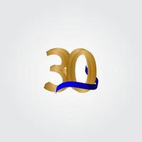 30 anos de celebração de aniversário número ouro ilustração de design de modelo vetor