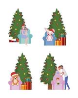 conjunto de árvores de natal e festa de brinquedos