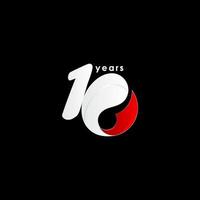 10 anos de comemoração de aniversário número vermelho e branco ilustração vetorial de design de modelo vetor