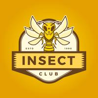 Logotipo liso da mascote da abelha do inseto com ilustração moderna do vetor do molde do crachá