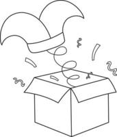 vetor ilustração do uma surpresa caixa, abril tolos dia, palhaço chapéu, rabisco e esboço