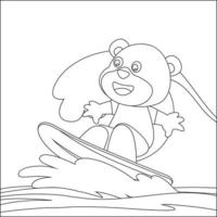 vetor ilustração do surfar Tempo com fofa pequeno animal às verão. infantil Projeto para crianças atividade coloração livro ou página.