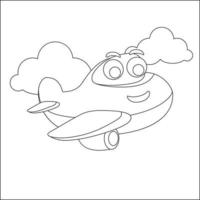 engraçado fofa avião é vôo dentro a céu. desenho animado isolado vetor ilustração, criativo vetor infantil Projeto para crianças atividade coloração livro ou página.