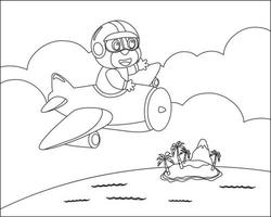 fofa animal vôo dentro avião, desenho animado mão desenhado vetor ilustração. desenho animado isolado vetor ilustração, criativo vetor infantil Projeto para crianças atividade coloração livro ou página.