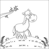 cena de fazenda de ilustração para colorir infantil com cavalos