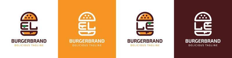 carta el e le hamburguer logotipo, adequado para qualquer o negócio relacionado para hamburguer com el ou le iniciais. vetor