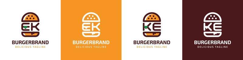 carta ek e ke hamburguer logotipo, adequado para qualquer o negócio relacionado para hamburguer com ek ou ke iniciais. vetor