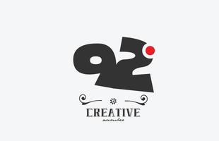 cinzento 92 número logotipo ícone Projeto com vermelho ponto. criativo modelo para companhia e o negócio vetor