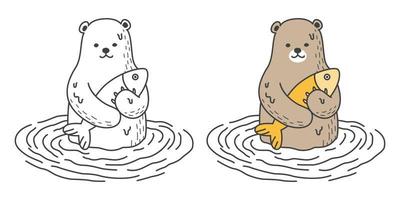 Urso vetor ícone logotipo polar Urso pegar peixe ilustração rabisco personagem desenho animado