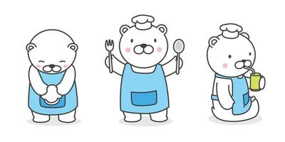 Urso vetor polar Urso ícone logotipo chefe de cozinha cozinhando padaria ilustração desenho animado personagem