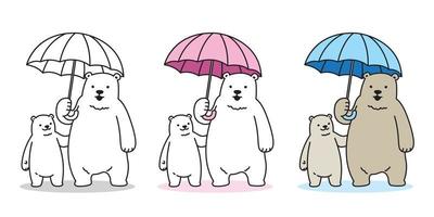 Urso vetor polar Urso ícone logotipo guarda-chuva chovendo ilustração desenho animado personagem