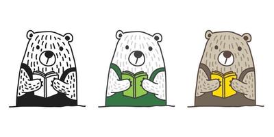 Urso vetor polar Urso ícone ler livro ilustração rabisco personagem desenho animado