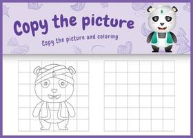 copie o jogo de imagem para crianças e a página para colorir com o tema Ramadã com um panda fofo usando o traje tradicional árabe vetor