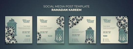 social meios de comunicação postar modelo para Ramadã kareem com lanterna e ornamental fundo vetor