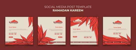 conjunto do social meios de comunicação postar modelo com laranja Relva Projeto para Ramadã kareem vetor