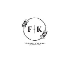 inicial fk cartas mão desenhado feminino e floral botânico logotipo adequado para spa salão pele cabelo beleza boutique e Cosmético empresa. vetor