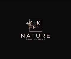 inicial kf cartas lindo floral feminino editável premade monoline logotipo adequado, luxo feminino Casamento marca, corporativa. vetor