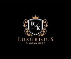 modelo de logotipo de luxo real carta inicial rk em arte vetorial para restaurante, realeza, boutique, café, hotel, heráldica, joias, moda e outras ilustrações vetoriais. vetor