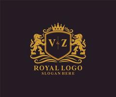 inicial vz carta leão modelo de logotipo de luxo real em arte vetorial para restaurante, realeza, boutique, café, hotel, heráldica, joias, moda e outras ilustrações vetoriais. vetor